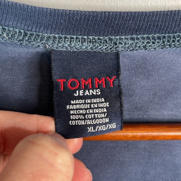 Tommy Jeans Men's Y2K Long Sleeve Tie Dye Shirt Blue Raglan Sleeve Size XL - Picture 8 of 11